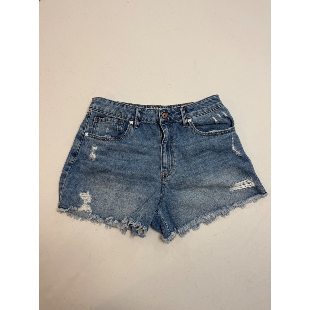 Rewash Super High Rise Distressed Denim Shorts Medium Wash Blue